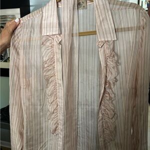 Juicy Couture Women’s Pink Striped Ruffle Shirt